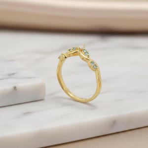 Aquamarine Wedding Band Curved V Shape Ring Light Blue Gemstone Stacking Ring Sterling Silver Vine Twist Chevron March Birthstone Jewelry image 4