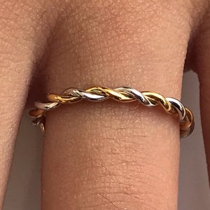 2.0 MM Twist Infinity Ring, 14k Solid Gold Two Tone Ring, Twisted Skinny Wedding Band, Thin Dainty Band, Rope Infinity Band