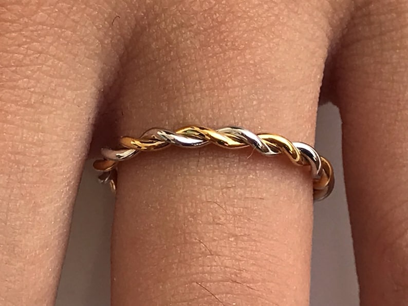 2.0 MM Twist Infinity Ring, 14k Solid Gold Two Tone Ring, Twisted Skinny Wedding Band, Thin Dainty Band, Rope Infinity Band image 1