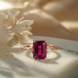 1.75ct Ruby Ring, Emerald Cut Ruby Ring, 14K Gold Statement Ring, Certified Stone Ring, July Birthstone image 4