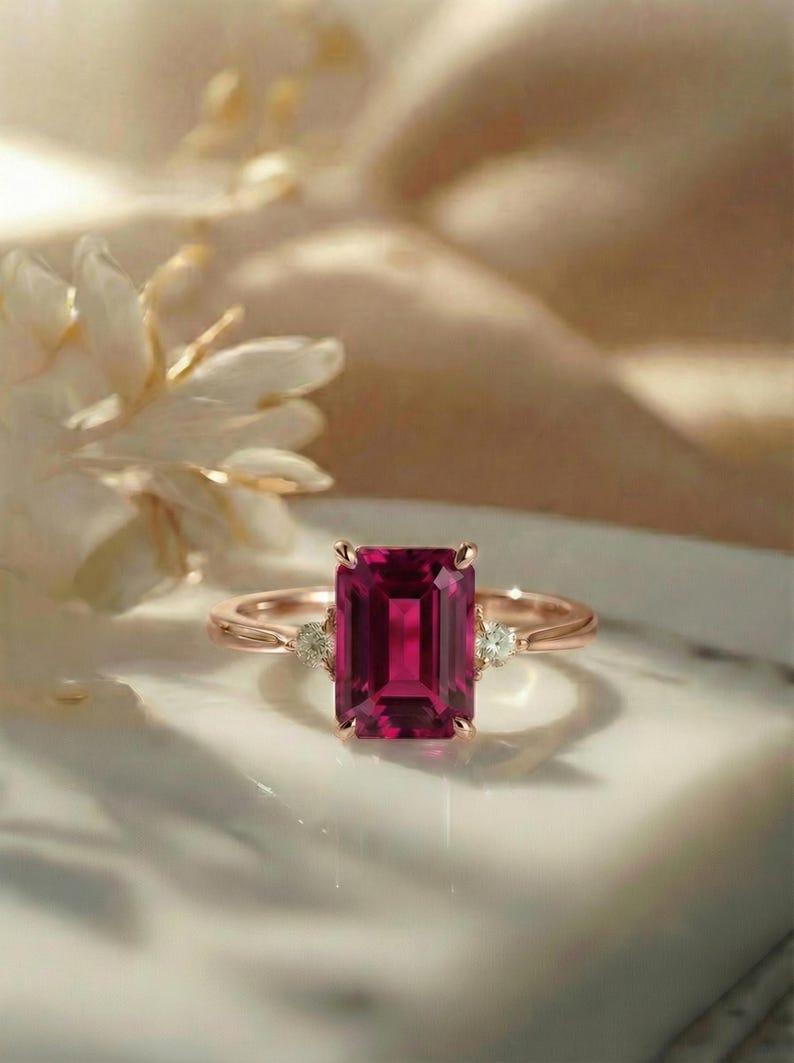 1.75ct Ruby Ring, Emerald Cut Ruby Ring, 14K Gold Statement Ring, Certified Stone Ring, July Birthstone image 4