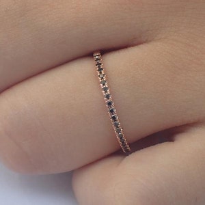 Black Diamond Half Eternity Ring, Knuckle Gold Ring, Diamond Midi Ring, Dainty Thin Ring 14k 18k Platinum Midi Ring 1.3mm