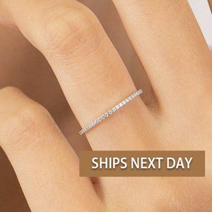 Micro Pave Diamond Wedding Band, 18K Gold Full Eternity Stackable Ring, Diamond Wedding Ring, Anniversary Gifts