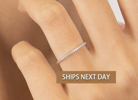 マイクロパヴェダイヤモンド結婚指輪、18Kゴールドフルエタニティ 