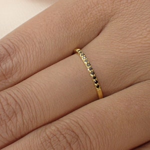 Black Diamond Stackable Ring, 14k Solid Gold Black Diamond Ring, Thin Dainty Stackable Band, VS E-F High Quality Diamond Band