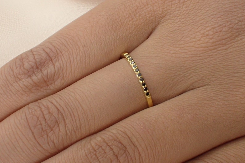 Black Diamond Stackable Ring 14k Solid Gold Black Diamond | Etsy