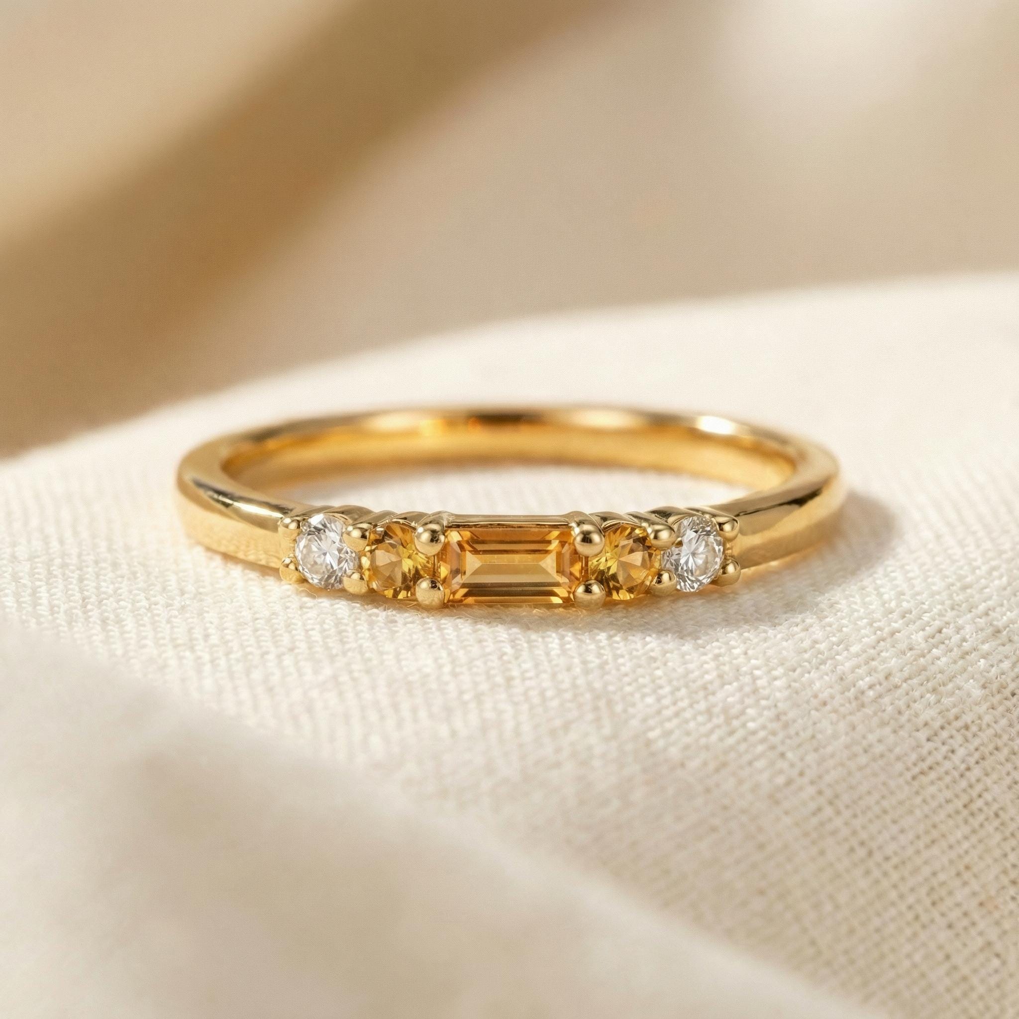 November Rings November Birthstone Citrine Ring Dainty Gold Baguette Wedding Band ...