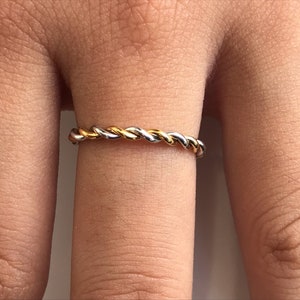 Twisted Rope Two Tone Ring in 14k Solid Gold, Simple Minimalist Ring, Hand Made Ring, Infinity Rope Ring 1.5mm