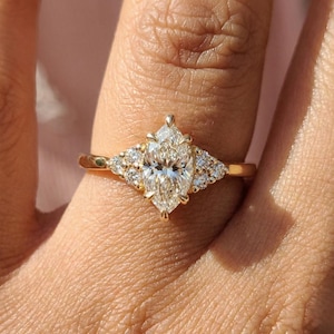 1ct Marquise Moissanite Engagement Ring Set, Marquise Diamond Wedding Ring Set, Promise Ring for Woman, 14K Solid Gold Anniversary Ring Set image 9