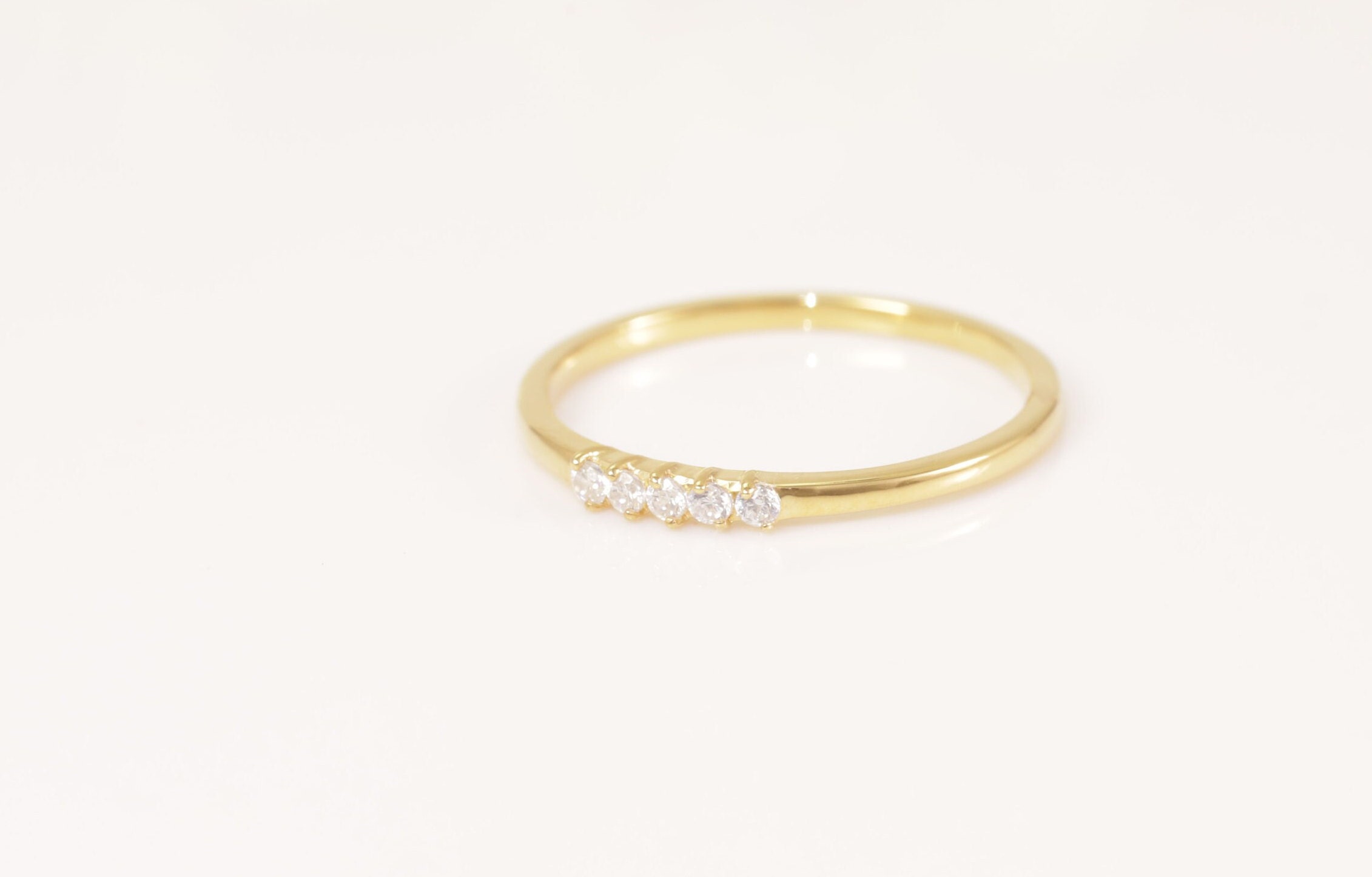 5 Stone Diamond Wedding Band, April Birthstone Ring, 14k