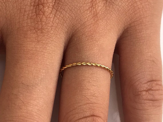 Twisted Ring in 14k Solid Gold, 1.2mm Wisper Thin Rope Infinity