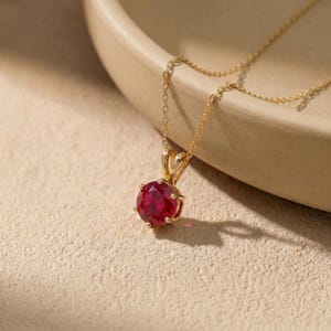 Ruby Necklace, Solitaire Pendant, July Birthstone Necklace, Dainty Red Gemstone Necklace for Her