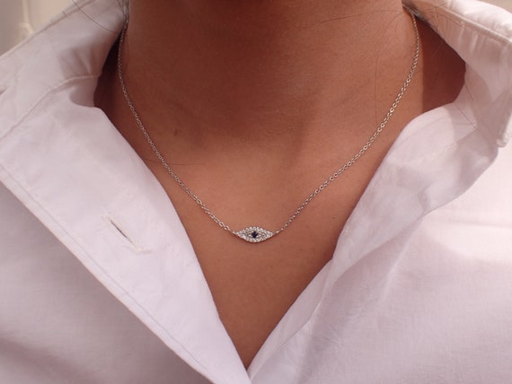 White gold diamond evil eye best sale necklace