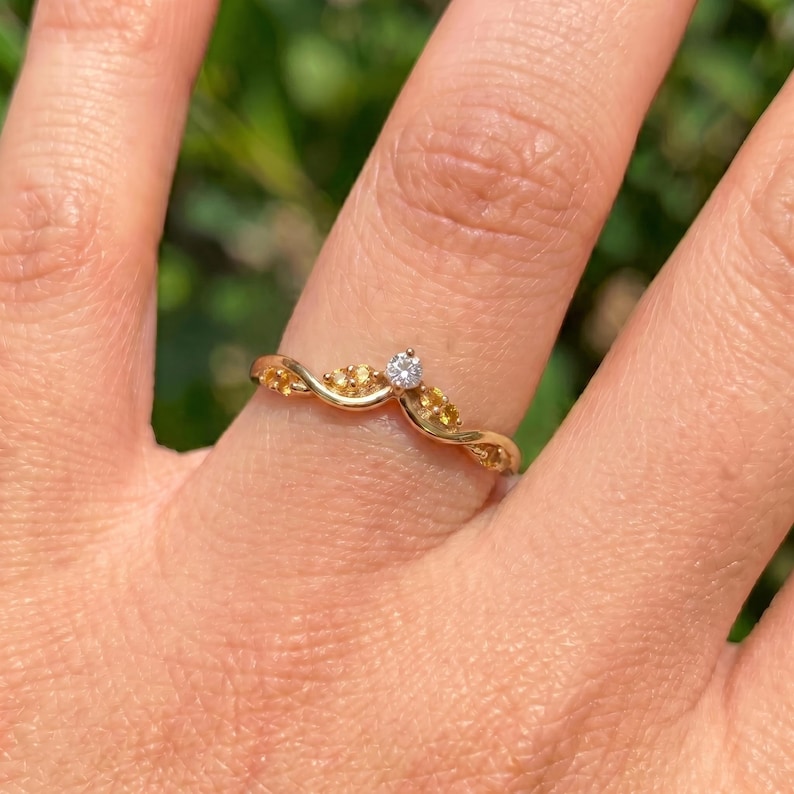 Citrine Curved Wedding Band V Shape Ring Golden Yellow Gemstone Chevron Stacking Ring November Birthstone Bridal Jewelry image 11