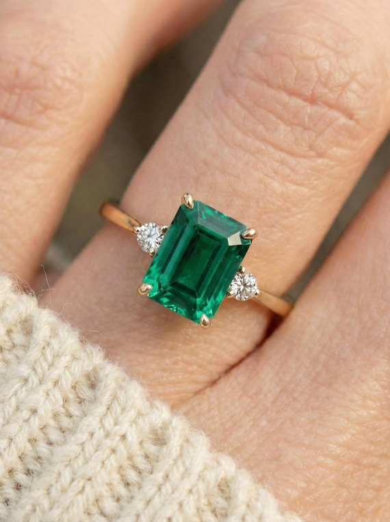 1.75ct Emerald Ring, Emerald Cut Emerald Ring, 14K Gold Statement Ring, Certified Stone Ring, May Birthstone