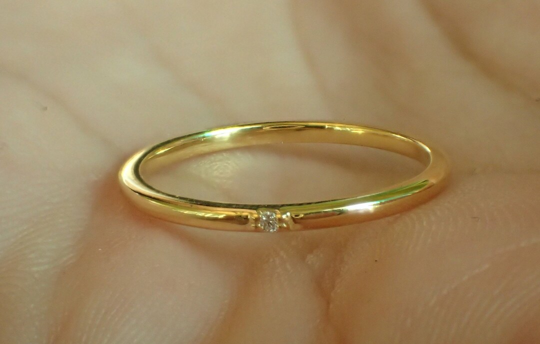 14k Solid Gold Diamond Wedding Band / 1 Stone Micro Pave Diamond ...