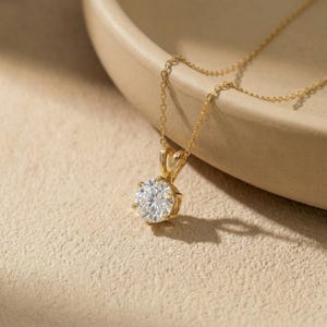 Dainty Gold Moissanite Solitaire Necklace | Brilliant Round Moissanite Pendant | Elegant Everyday Jewelry | Anniversary Gift for Her image 3