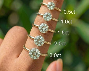 Elegant Green Amethyst Solitaire Ring | 14K Gold Engagement Ring | Dainty Round Gemstone Promise Ring | Classic Six-Prong Setting