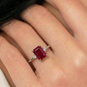 1.75ct Ruby Ring, Emerald Cut Ruby Ring, 14K Gold Statement Ring, Certified Stone Ring, July Birthstone image 16