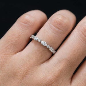 Marquise & Round Diamond Eternity Band | Dainty Gold Stacking Ring ...
