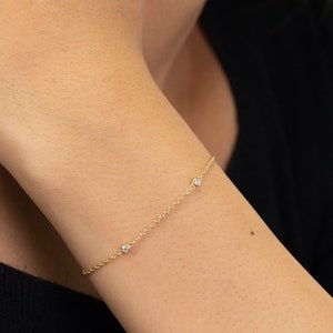 Solitaire Diamond Bracelet, Bezel Set Minimalist Bracelet, Diamond Yard Bracelet, Delicate Layering Bracelet Gift for Women