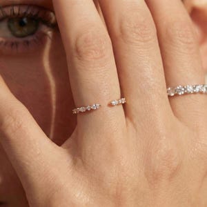 Moissanite Open Gap Wedding Band, Marquise and Round Half Eternity Stackable Matching Ring, Minimalist 14K Gold Band for Women image 15