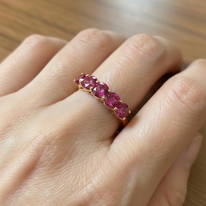 Pink Tourmaline Wedding Band 3.50ctw Round Cut 7 Stone Anniversary Ring Pink Gemstone Eternity Band October Birthstone image 6
