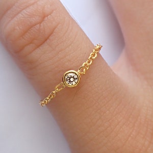 Anillo de cadena de diamantes delicados - Anillo de cadena de diamantes en oro de 14k - Anillo de cadena con bisel engastado con diamantes naturales - Anillo minimalista