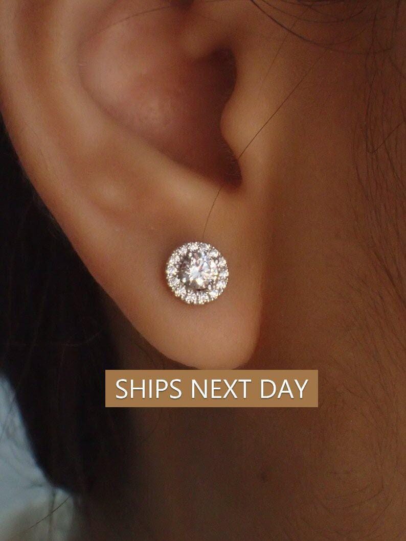 Clous d'oreilles halo / Boucles d'oreilles diamants / Boucles d'oreilles halo minimalistes / Boucles d'oreilles classiques / Cadeau de demoiselle d'honneur