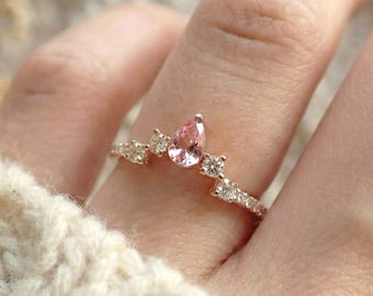 Curved Ring Enhancer, Engagement Ring Enhancer, Curved Chevron Wedding Band, Diamond Pink Sapphire Curved Ring