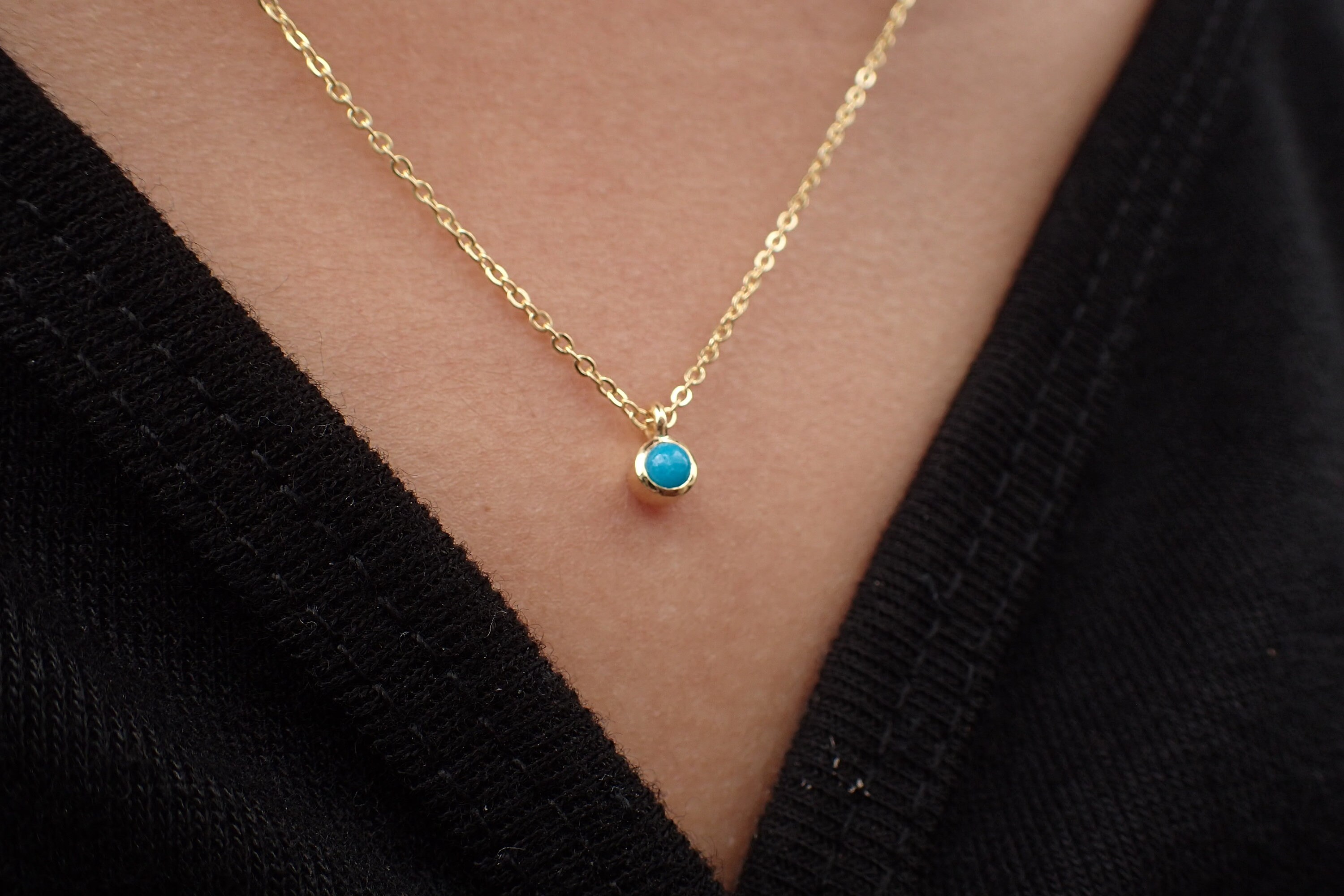 14K Yellow Gold Turquoise Necklace 