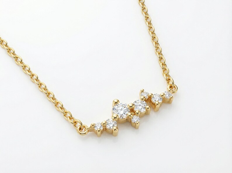 Cluster Sapphire Necklace Gift for Her, 14Solid Gold Cluster Necklace, Rope Chain Gold Necklace Gift for Her image 3