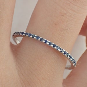 Blue Sapphire Wedding Band / Micro Pave Stackable Band / Solid Gold 3/4 Eternity Ring / September Birthstone Band