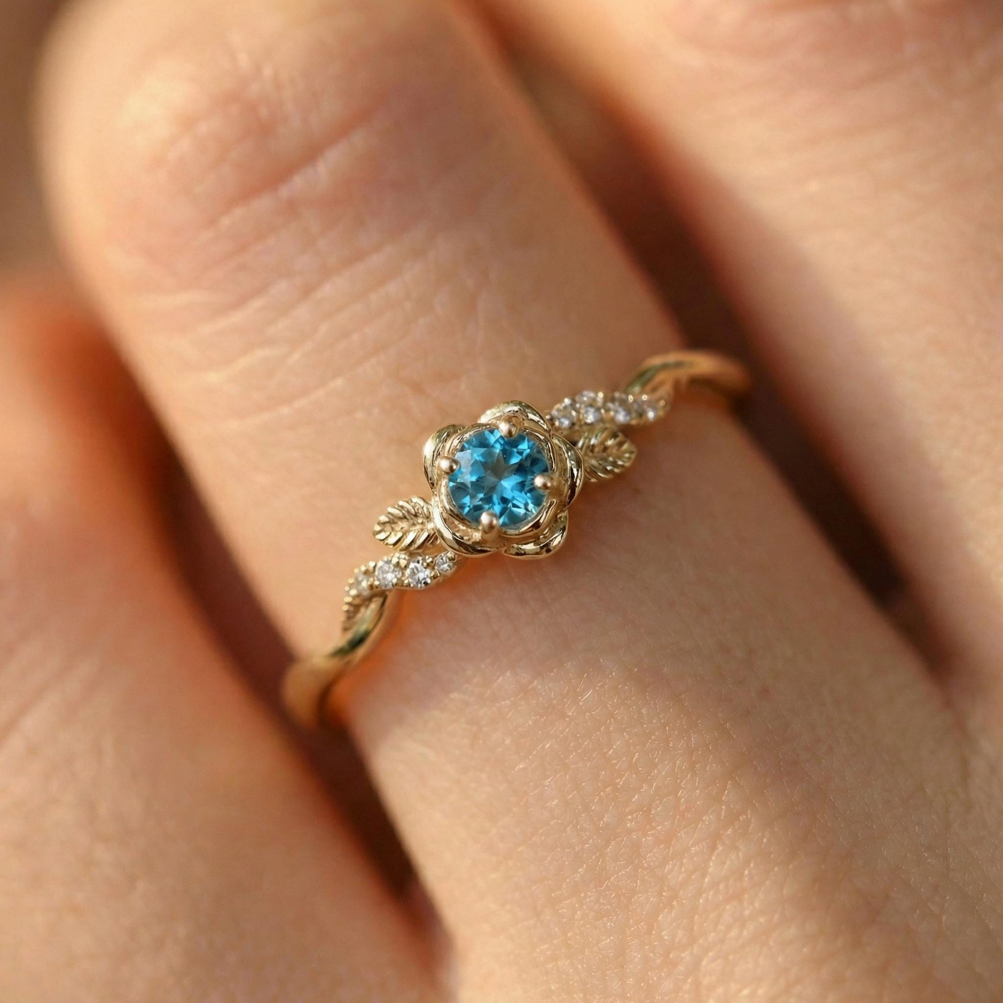 Blue Stone Flower Ring - Etsy