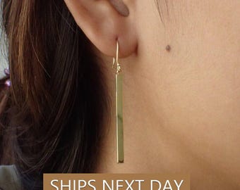 Dangle Bar Drop Earrings / Minimalist Bar Earrings / Skinny Bar Earrings Gift For Her / Wedding Gift / Bridesmaid Gift