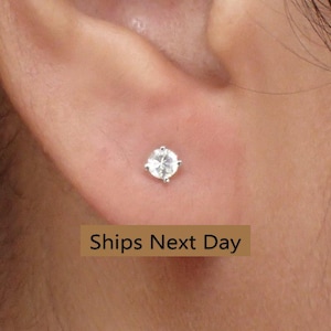 Diamond Stud Earrings, Diamond Solitaire Earrings, 14k Solid Gold Stud Earrings, Gift for Her, Minimalist Stud Earrings, In Stock