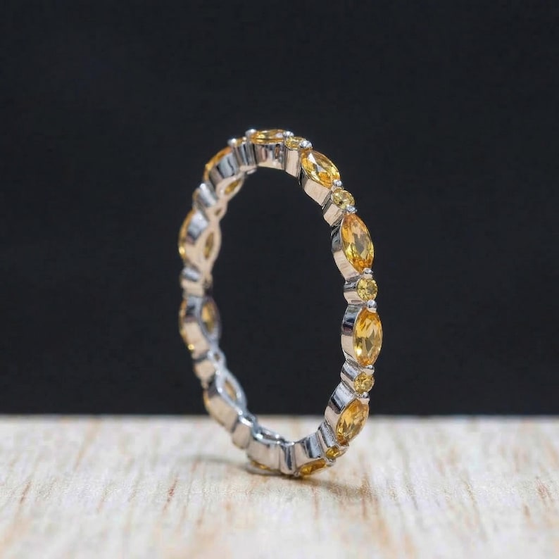 Delicate Citrine Stacking Ring | Marquise & Round Gold Gemstone ...