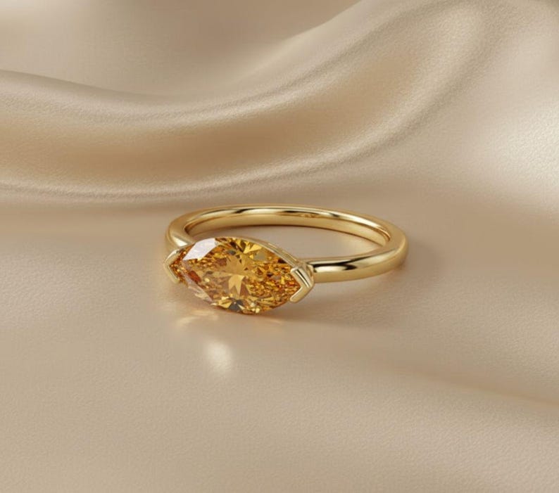 Anel de viagem com citrino lapidado em formato de marquise, estilo leste-oeste | Anel de noivado solitário minimalista | Anel de compromisso delicado com corte em marquise | Anel com pedra de nascimento de novembro imagem 10