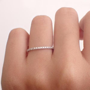 Platinum Diamond Wedding Band, Ladies Platinum Wedding Ring, Dainty Thin Platinum Band, Diamond Stackable Ring, Diamond Wedding Ring image 6