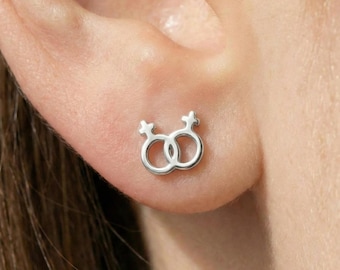 Double Venus Female Symbol Stud Earrings, Mars Venus Earrings, Venus Earrings, Venus Symbol Stud Earrings, Feminine Symbol Studs,