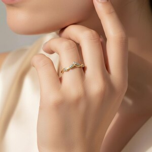 Aquamarine Wedding Band Curved V Shape Ring Light Blue Gemstone Stacking Ring Sterling Silver Vine Twist Chevron March Birthstone Jewelry image 8