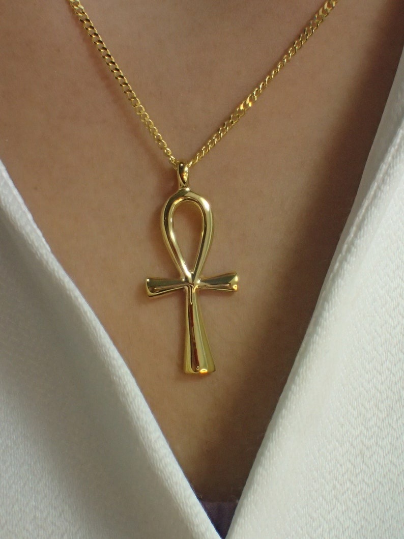 Egyptian Ankh Cross Pendant Necklace / Sterling Silver Egypt Hieroglyphs pendant necklace / Protection Necklace / Egyptian Cross 