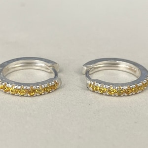 Yellow Sapphire Hoop Earrings, September Birthstone Gifts, Sterling Silver Huggies Hoop Earrings, Minimal Hoop Earrings