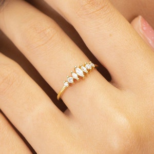Anillo de boda de diamante de corte marqués, anillo de boda vintage, joyería de boda, anillo de aniversario, regalo para ella