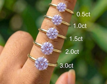 Round Cut Purple Alexandrite Solitaire Ring | Dainty Gold Engagement Ring | Promise Ring | Various Carat Sizes | Anniversary Gift for Her