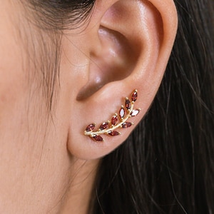 Garnet Earring Climber / Marquise Ear Crawlers Earrings / Ear Climber Earrings / Bridesmaid Gift / January Birthstones