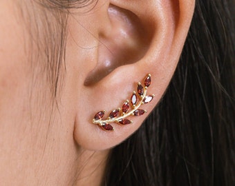 Garnet Earring Climber / Marquise Ear Crawlers Earrings / Ear Climber Earrings / Bridesmaid Gift / January Birthstones