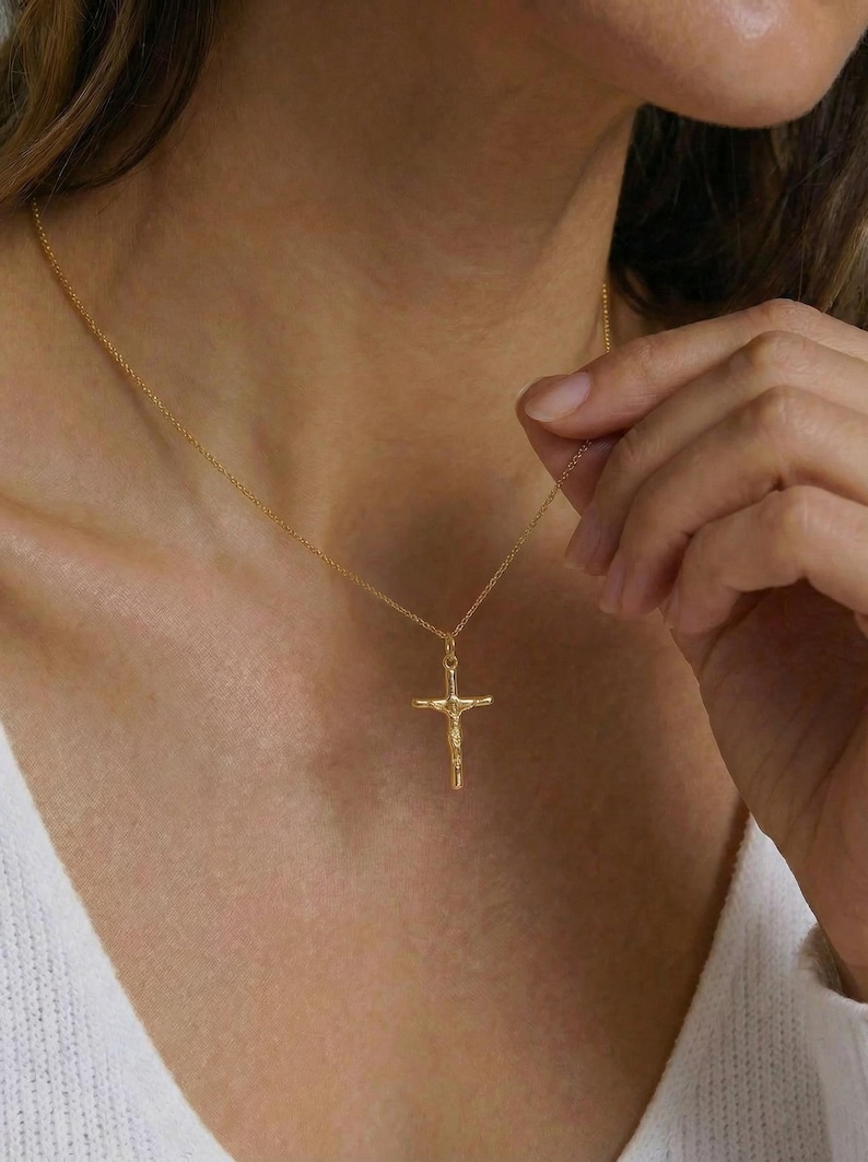 Crucifix Cross Necklace, Crucifix Pendant Necklace, Minimalist Cross Jewelry for Women, Religious Necklace, Christmas Jewelry Gift image 17