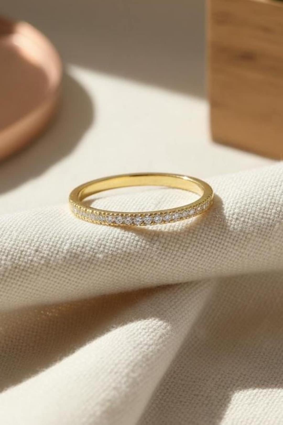 Micro Pave Diamond Wedding Band, 14k Gold Half Eternity Stackable Ring ...