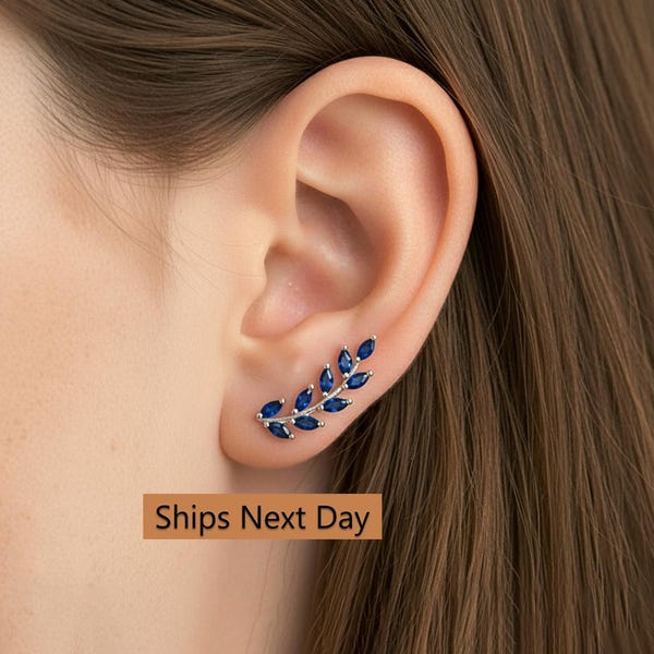 Blauer Saphir Ohrring Kletterer / September Birthstone Geschenk / Marquise Ohr Kletterer Ohrringe / Ohr Kletterer Ohrringe / Brautjungfer Geschenk